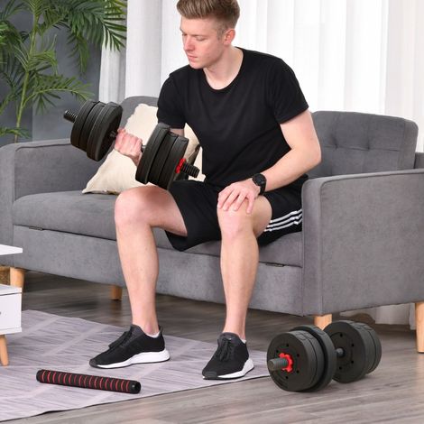 Ensemble d'haltères 2 en 1 : barre courte réglable 20 kg + haltères réglables pour musculation, force et entraînement à domicile (1/4)