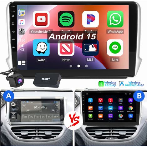Autoradio Android 15 pour Peugeot 208/2008 2012-2018 GPS RDS WIFI CarPlay 1+32G DAB CAM