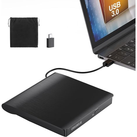 Lecteur CD Externe, Portable CD/DVD +/-RW Graveur DVD Externe  USB 3.0 et Type-C Lecteur DVD Externe pour PC Laptop Desktop Windows 11/10/8/7/XP Linux Mac OS (1/5)
