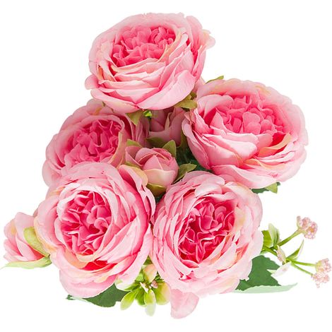bouquets de pivoines artificielles romantiques et éclatantes de 6 cm de diamètre, décoratives, légères et attrayantes, de couleur rose. (1/5)