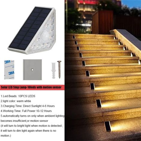 (1 lampe LED blanc chaud avec capteur) Lampe d'escalier LED extérieure étanche IP67, à énergie solaire, avec lentille et système antivol, idéale pour éclairer votre jardin, terrasse ou allée. (1/5)