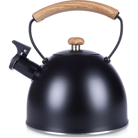 Bouilloire en acier noir avec sifflet pour faire bouillir de l'eau sur la cuisinière (1/5)