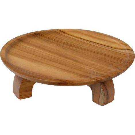 Plateau de présentation rond bois de teck D. 30 cm sur pieds - KESTIS (1/5)