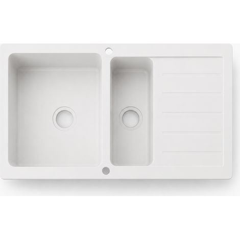 Granitspüle 960x480 weiß, zwei Becken mit AquaElegance-Abtropffläche (1/5)