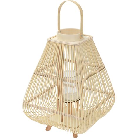 ECD Germany Lanterna in Bambù Naturale, Portacandela con Inserto in Vetro, Altezza 63,5 cm, Colore Legno, Lanterna da Giardino con Manico, Stile Boho, Decorazione per Terrazza, Balcone e Interni