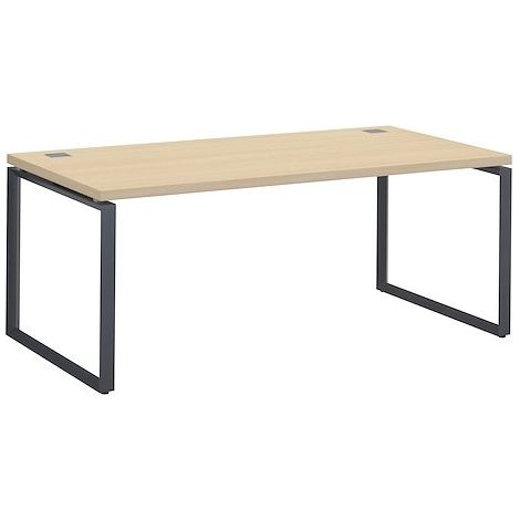 Bureau droit chêne clair L 180 x P 90 cm, piètement métal format carré - Milano - piétement anthracite - Maxiburo (1/5)