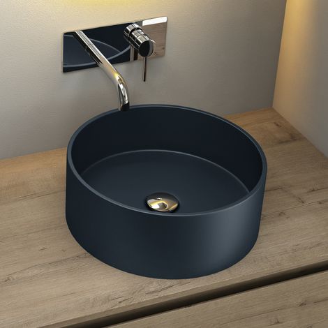 Mai & Mai Vasque à Poser Ronde Gris Noir Mat Lavabo Salle de Bain Évier Lave Mains sans trop-Plein Col804