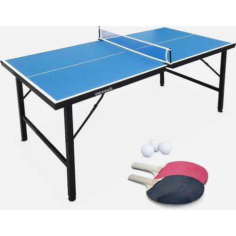 Mini mesa de ping pong interior plegable con 2 raquetas y 3 pelotas, 150cm (1/5)