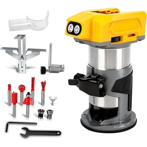 Dewalt 800W Akku-Oberfräse für 18V/20V Akku, Aluminiumfuß, bürstenlose Spindel mit 30.000 U/min – Werkzeug mit 5 variablen Geschwindigkeiten, Handfräse für Holzbearbeitung und Nuten (1/5)
