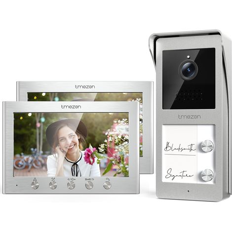 Visiophone Connecté à 2 Fils, Kit Interphone Vidéo Filaire avec 2 Moniteurs,Ecran TFT Couleur 7’’,Platine de Rue avec Caméra,Sonnette Vidéo Extérieur,Vision Nocturne,Deux Familles/Appartements (1/5)