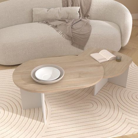 Table Basse Pivotante BETTY - Chene & Blanc - Ovale - 90 / 130,4 x 60 x 42,2 cm