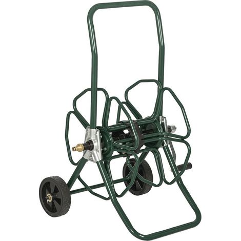 Dévidoir de tuyau d'arrosage sur roues capacité 30 m de tuyau de Ø 16mm dévidoir chariot enrouleur métal vert (1/5)