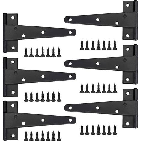 Charniere Porte Lourde 6pcs, Charniere Porte 6 Pouces, Charnière en T Noires, Charniere Plate Inox Charnières de Portes en Fer Charnières Robustes pour Portes, Fenêtres, Abris de Jardin (1/5)