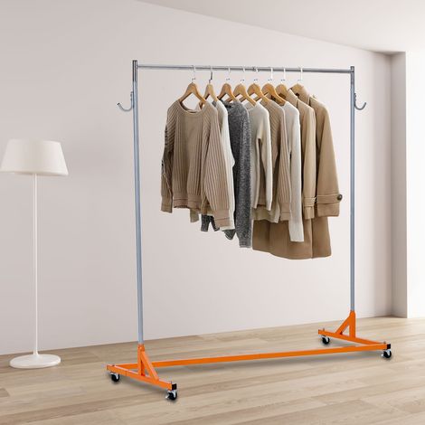 Portant à vêtements industriel Z-base robuste – Facturation 600 lb – Barre extra longue – Roulettes verrouillables 360° – Hauteur ajustable – Maison ou magasin – 180×51×160cm – Base orange + tige arge (1/5)