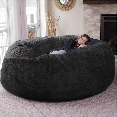 Pouf géant en Fourrure pour Meubles de Salon Adulte Grand Rond Doux et Moelleux en Fausse Fourrure (sans Rembourrage) Housse de canapé-lit Paresseux (Couleur: Noir, Taille: 5.5ft) (1/5)