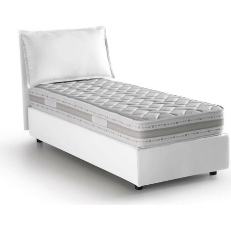 Talamo Italia Lit simple Rossella, Lit conteneur avec revêtement en tissu, 100% Made in Italy, Ouverture frontale, avec matelas 80x200 cm inclus, Blanc, avec emballage renforcé