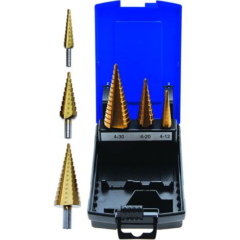 BGS  juego  de  3  brocas  escalonadas  recubiertas  de  nitruro  de  titanio  4-30  mm  -  1624