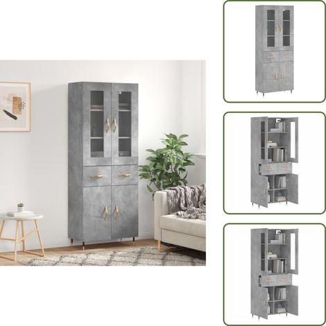 Aparador con patas metálicas - vidaXL Aparador alto madera contrachapada gris hormigón 69,5x34x180 cm - Aparador con almacenamiento