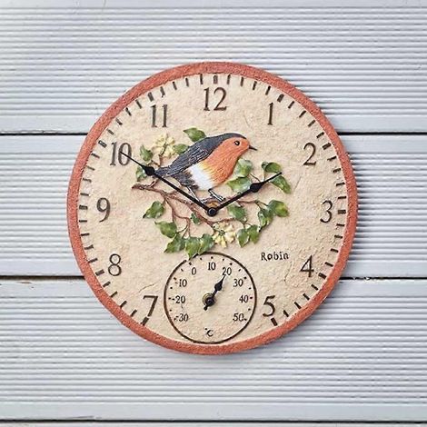 Outside In Robin 12" Wanduhr und Thermometer (1/4)