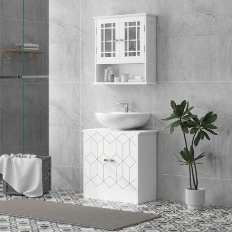 Under Sink Bathroom Cabinet, Under Sink Cabinet with Adjustable Shelf and Open Compartment for Basin with or without Pedestal, 60 x 30 x 60cm, White