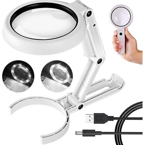 30x 10x Vergrößerungslupe mit Licht und Stativ, faltbare und tragbare Lupe mit 2 Helligkeitsstufen für präzises Arbeiten. (1/5)