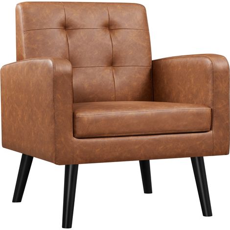Homevive Sillón Relax, Sofa Individual Grande con Patas Madera Tapizado en Cuero PU, Butaca Silla para Dormitorio, Sala de Estar, Marrón (1/5)