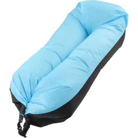 Canapé gonflable de 1,86 m de long et 0,70 m de large, en tissu Oxford, gonflage facile, idéal pour le camping, la plage et les voyages, noir et bleu. (1/5)