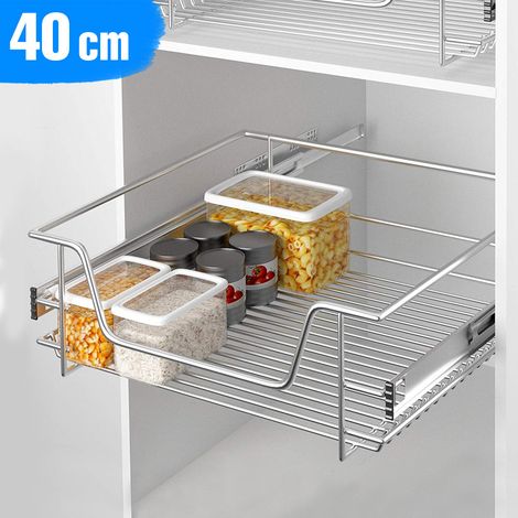 Cassetto Telescopico Cucina 40cm Cestello Mensola Estraibile Salvaspazio Acciaio (1/6)