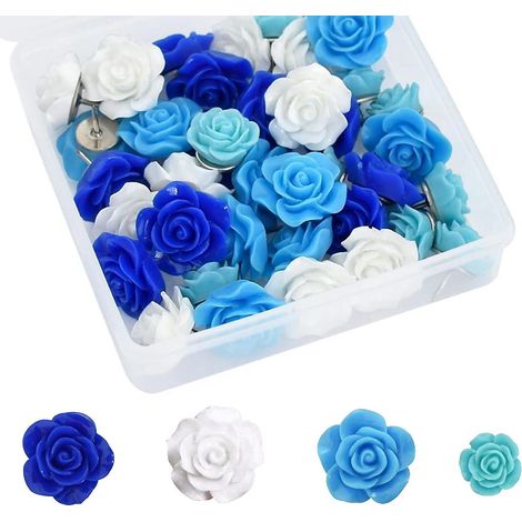 40pcs Bleu Rsine Rose Mlang Fleur Clous Goujons En Goujon Student Office Mur Dcoration Lige Clous De Fixation (1/4)
