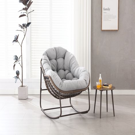 Fauteuil bascule osier gris – Surdimensionné – Coussin épais – Intérieur/Extérieur – Balcon/Jardin/Terrasse (1/5)