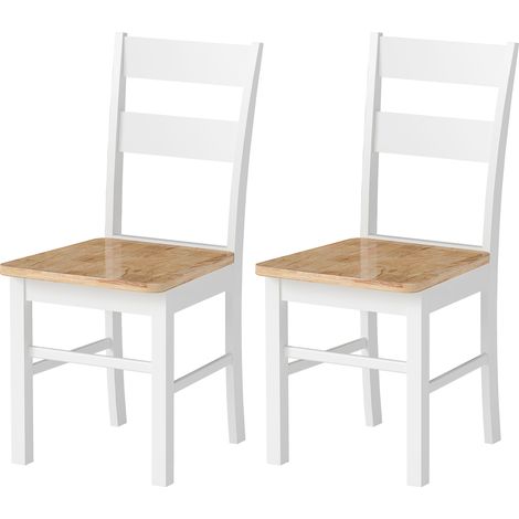 Lot de 2 chaises de cuisine en bois d'hévéa blanc, dossier à barreaux courbés (1/5)