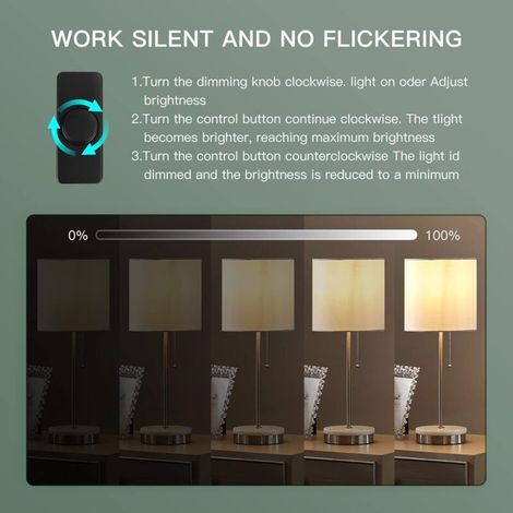 LED-Dimmerschalter, intelligente Tastenschalter und Dimmer, 220–240 V / 50 Hz 3–100 W, einstellbarer, geräuschloser Drehdimmer für LED-Lampen (1/5)