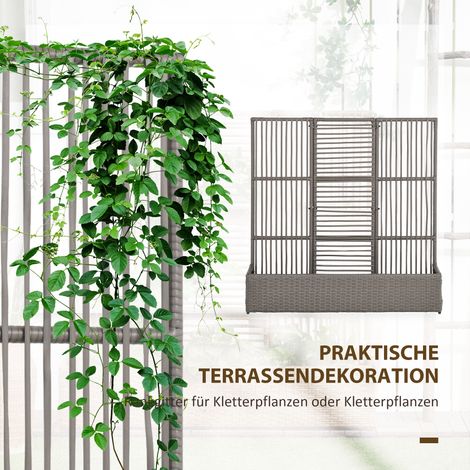 Jardinière avec grille, extérieure, en résine tressée, 103 x 29 x 103 cm, gris (1/4)