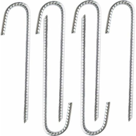 Set di 6 picchetti di ancoraggio in acciaio zincato resistente per barre di rinforzo a J - Per tendoni, gazebo, castelli gonfiabili, tende, trampolini, campeggio, porte da calcio