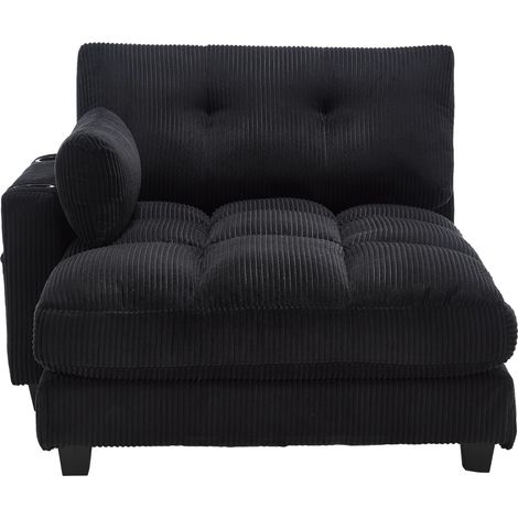 Lounge-Sessel aus schwarzem Kordvelours mit Becherhalter, Seitentaschen und USB-Anschluss (1/5)