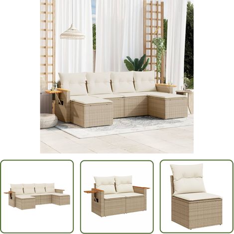 The Living Store Salon de jardin avec coussins 6 pcs beige résine tressée - Ensemble Salon De Jardin - Meuble Extérieur - Résine Tressée - Mobilier De Jardin - Salon De Jardin Beige (1/5)