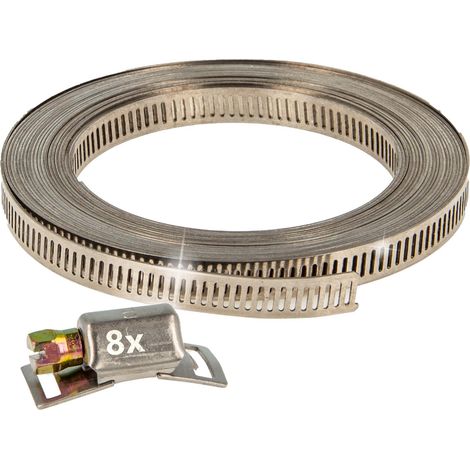 tecuro Endlosband - Schlauchschellen - Set: Band 5 m x 8 mm, Chromstahl W2, inkl. 8 x Gehäuse (1/4)