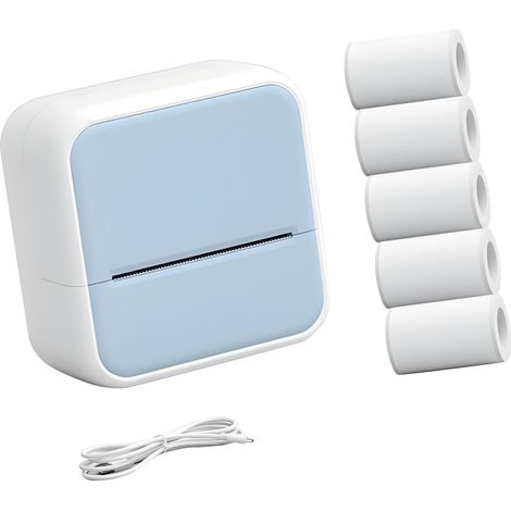 Mini stampante termica per etichette, design portatile, con connettività, fornita con 5 rotoli di carta per etichette, stampa chiara ed efficiente - blu. (1/5)