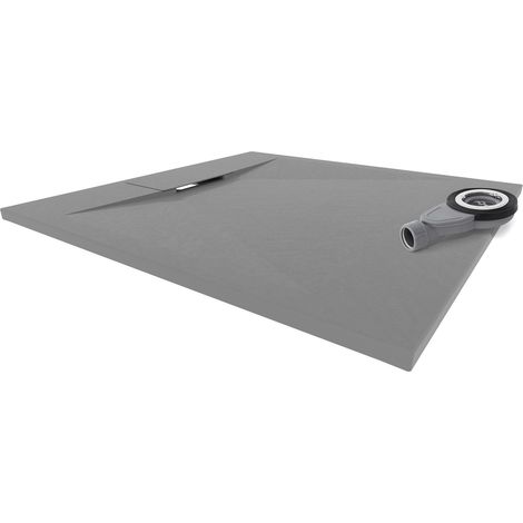 Plato de Ducha Extraplano SMC POLAR 80x80 cm - Gris RAL7030 - Antideslizante, Textura Piedra, Duradero - Incluye Sifón (1/5)