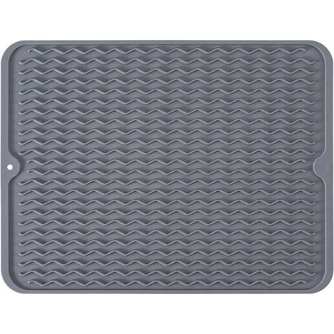 Tapis égouttoir à vaisselle en silicone, antidérapant, facile à nettoyer, gris (1/5)