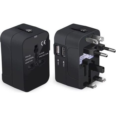 Adaptateur de Prise de Voyage Adaptateur de Voyage Adaptateur International avec Deux Ports USB pour Le Japon Chine Canada USA/EU/UK/AU Environ 150 Pays pour téléphones, tablettes de Noël (1/5)