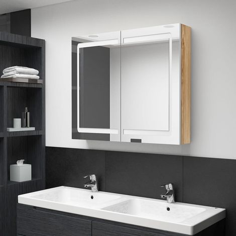 LED-Spiegelschrank fürs Bad Weiß und Eichen-Optik 80x12x68 cm
