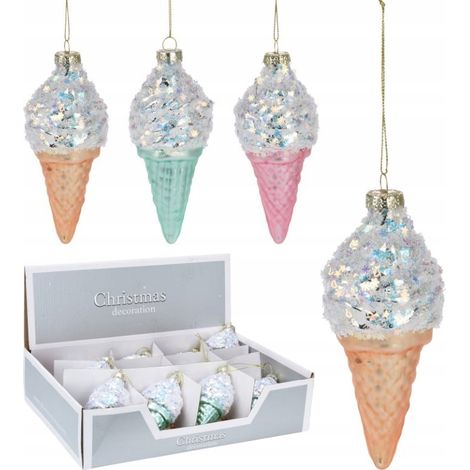 Adorno para árbol de Navidad, de cristal, decorativo, con forma de cono de hielo, 14,3 x 6 cm, 1 pieza (1/4)