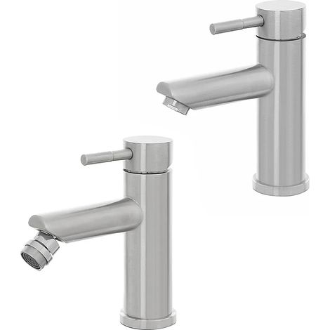 Set miscelatori lavabo e bidet acciaio spazzolato e piletta click-clack York (1/5)