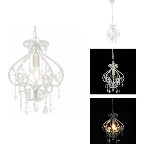 Plafonnier avec perles Blanc Rond E14 - Luminaire Suspendu - Plafonnier Moderne - Luminaire Cristal - Lustre Minimaliste - Décoration Intérieure (1/5)