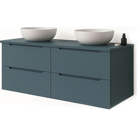 Kibath Mueble de baño con Lavabo BOREAL 120x45 cm acabado Azul Oceano mate 2 cajones suspendido