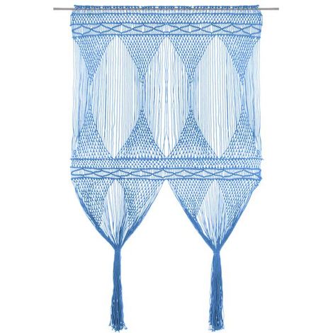 Rideaux à pompons en coton bleu, 140 x 240 cm (1/5)