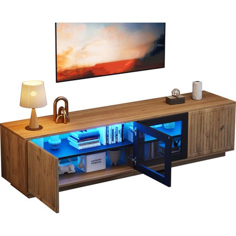 CHICFURN Mobile TV 180x40x45 cm in truciolato naturale e nero con LED, per 75 pollici (1/5)