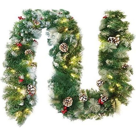 Guirlande de Noël lumineuse en PVC et rotin 300 cm avec LED, effet neige & pommes de pin – NAIZY (1/4)