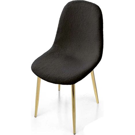 Set de 4 chaises en tissu teddy noir 44x48x79